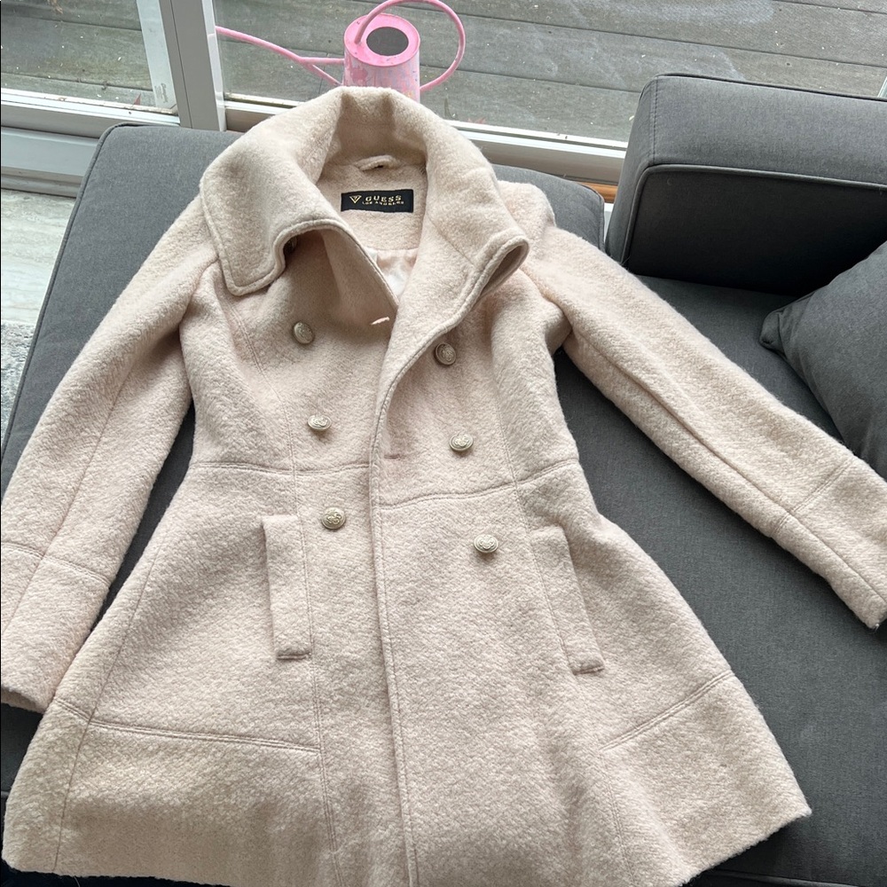 Guess Women's Cream Double-Breasted Pea Coat
